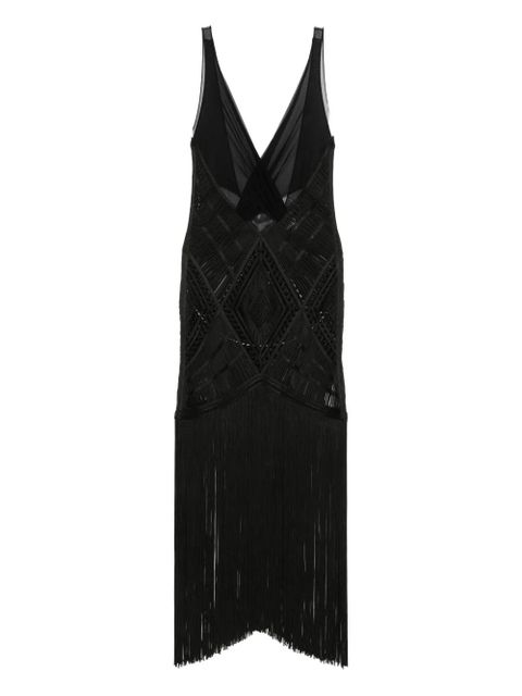 The Attico fringed midi dress - Black