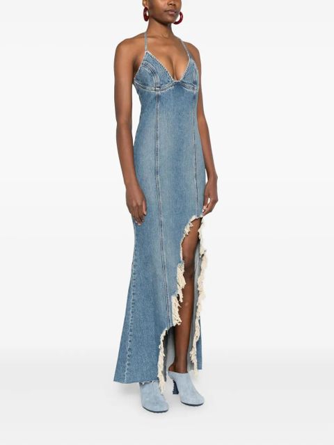 Blumarine halter-neck frayed-hem denim dress - Blue - zdjęcie produktu nr 2