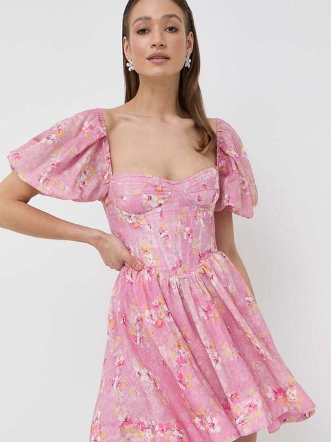 Bardot sukienka kolor różowy mini rozkloszowana