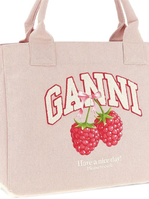 GANNI embroidered-raspberry tote bag - Pink