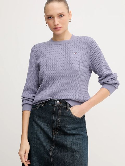 Tommy Hilfiger sweter bawełniany kolor fioletowy lekki WW0WW44993 - zdjęcie produktu nr 1