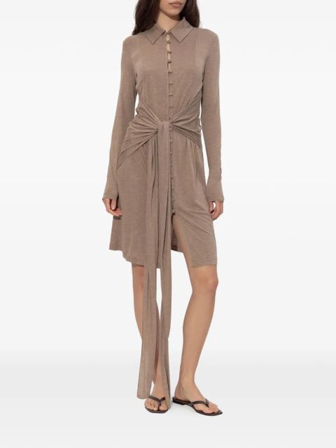 GANNI tie-detail button-up mini dress - Neutrals