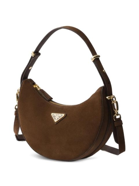 Prada mini Arqué suede shoulder bag - Brown