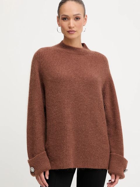 Pinko sweter z domieszką wełny damski kolor brązowy z półgolfem 105563 A2S5 - zdjęcie produktu nr 1