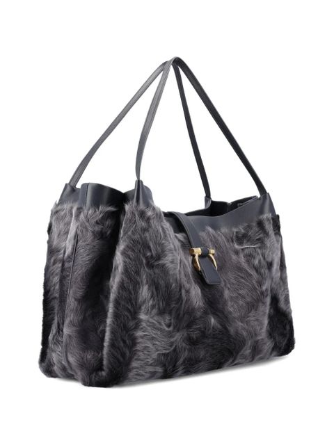 Ferragamo fur panelled tote bag - Grey