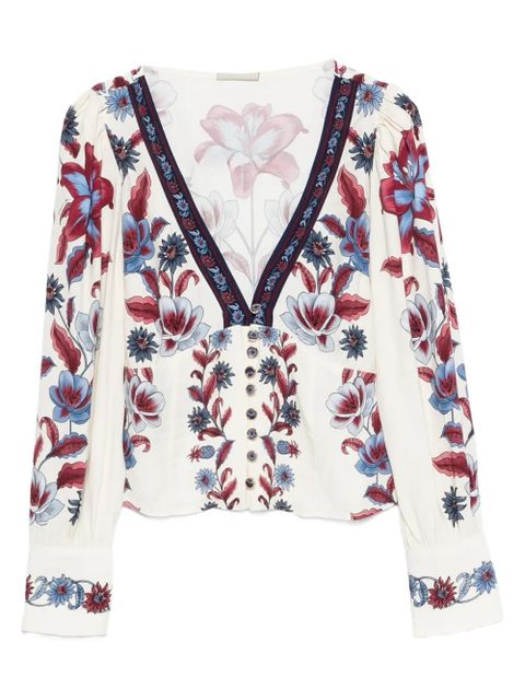 FARM Rio floral-print V-neck blouse - White - zdjęcie produktu nr 1