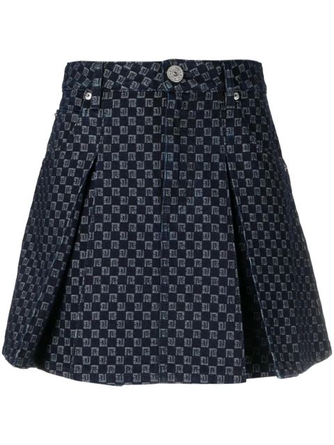 Balmain pleated monogram-jacquard denim miniskirt - Blue - zdjęcie produktu nr 1
