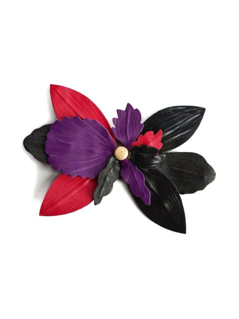 PUCCI leather flower brooch - Black