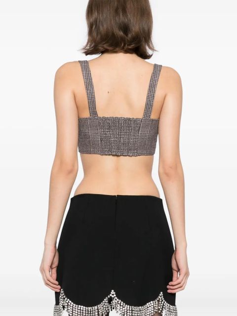 Self-Portrait checked cropped top - Brown