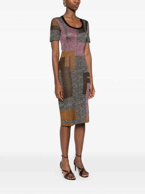 FENDI geometric-print midi dress - Brown