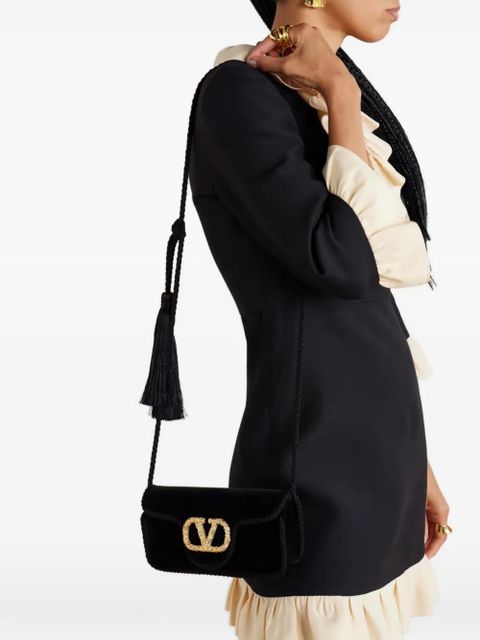 Valentino Garavani Locò jewel-embellished velvet clutch - Black