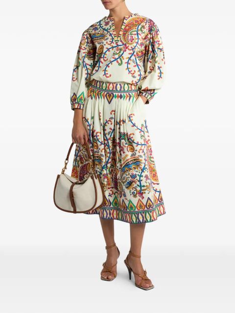 ETRO floral paisley-print pleated midi skirt - Neutrals