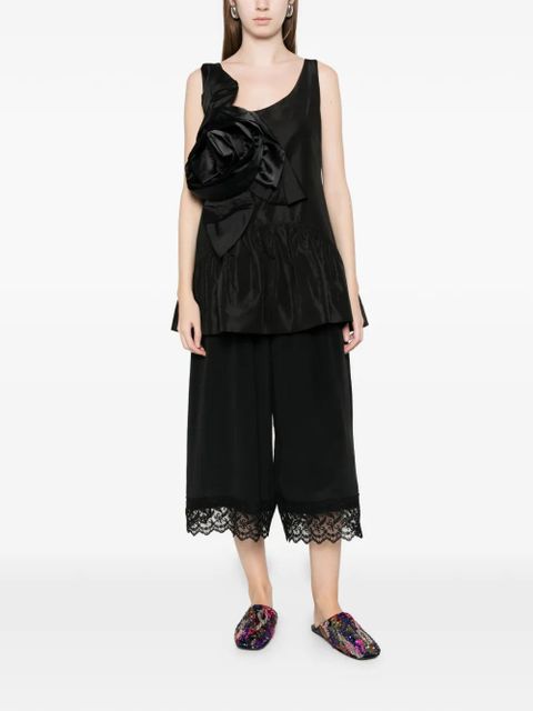 Simone Rocha floral-appliqué ruffled taffeta top - Black - zdjęcie produktu nr 2