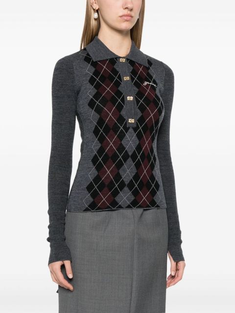 GANNI knitted polo top - Grey