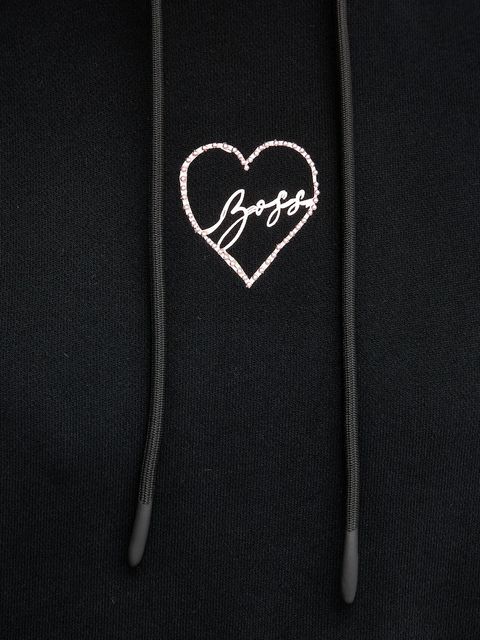 BOSS Orange bluza bawełniana damska kolor czarny z kapturem z aplikacją 50551429