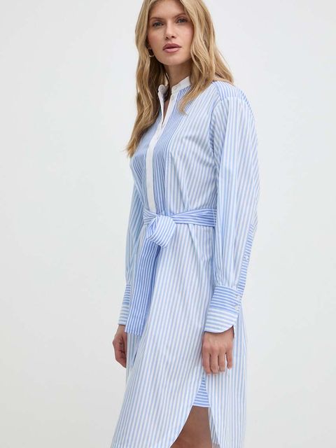 BOSS sukienka bawełniana kolor niebieski mini rozkloszowana 50513552