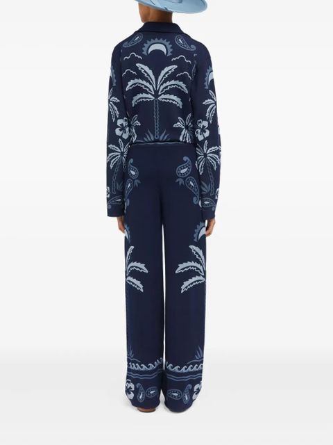 Alanui Glimpse of Eden palm-tree paisley trousers - Blue