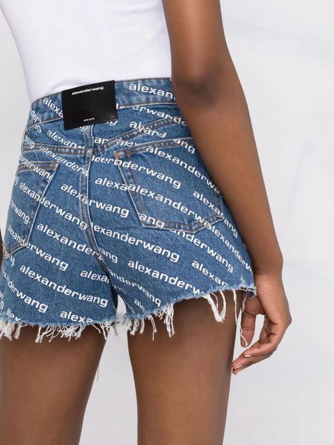 Alexander Wang logo-print denim shorts - Blue