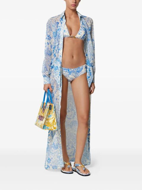 Versace Underwater Barocco triangle bikini top - White