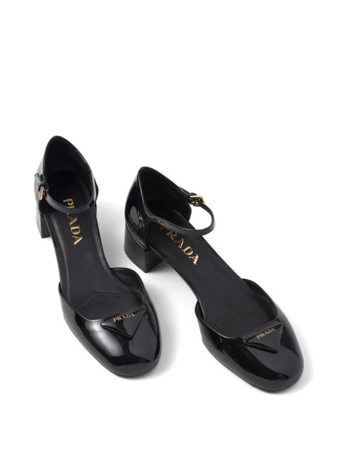Prada 35mm triangle-logo patent pumps - Black