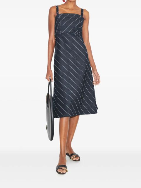 Tory Burch striped-pattern cotton-blend midi dress - Blue