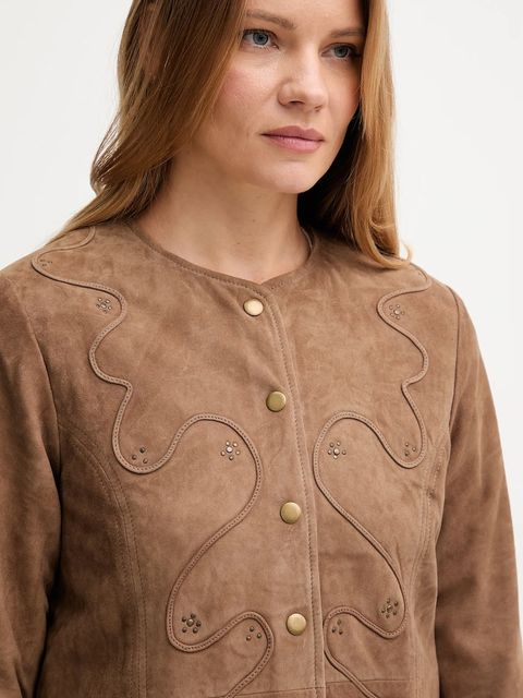 Hoss Intropia kurtka zamszowa kolor brązowy przejściowa 5432681