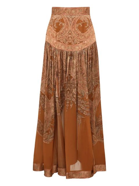 ZIMMERMANN Memento Burnout paisley slit maxi skirt - Brown - zdjęcie produktu nr 1
