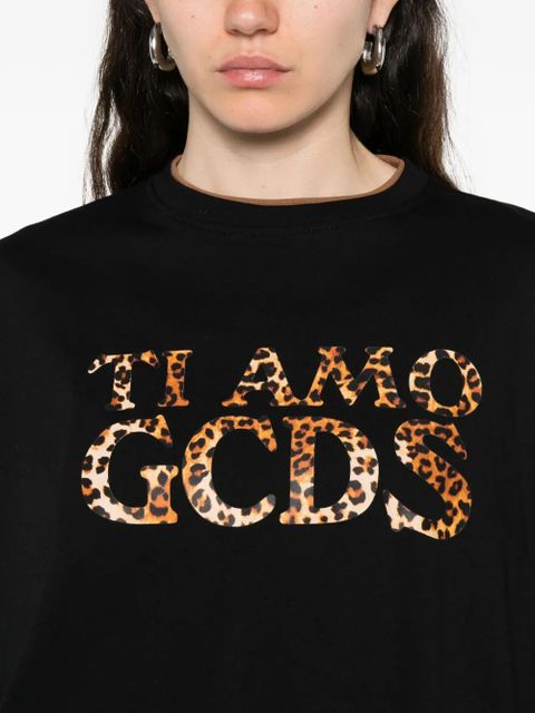 GCDS leopard-print trim t-shirt - Black