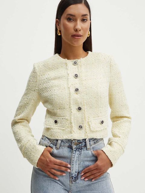 Guess marynarka SOFIA kolor żółty jednorzędowa wzorzysta W4YN70 WGAO2