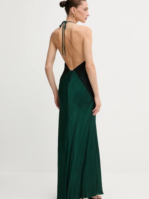 Bardot sukienka kolor zielony maxi rozkloszowana 59977DB