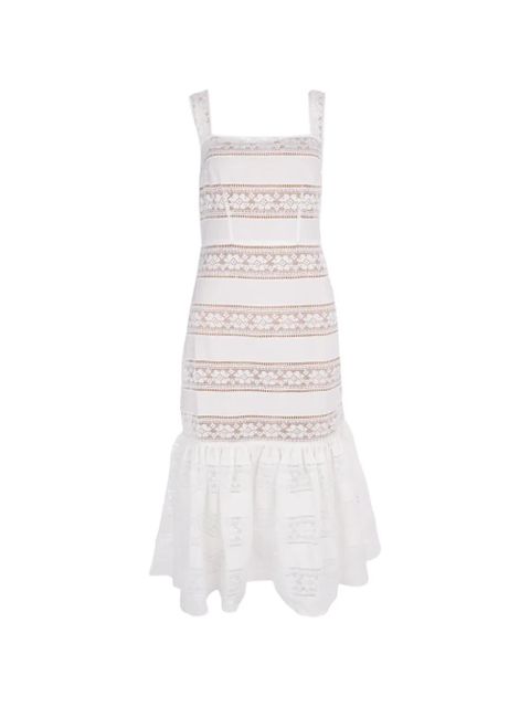 Self-Portrait lace-insert ruffled dress - White - zdjęcie produktu nr 1