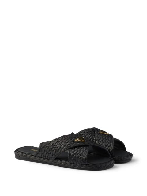 Prada criss-cross raffia slides - Black