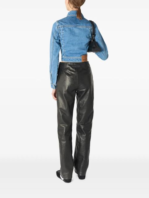 Marine Serre Moon-print cropped denim jacket - Blue