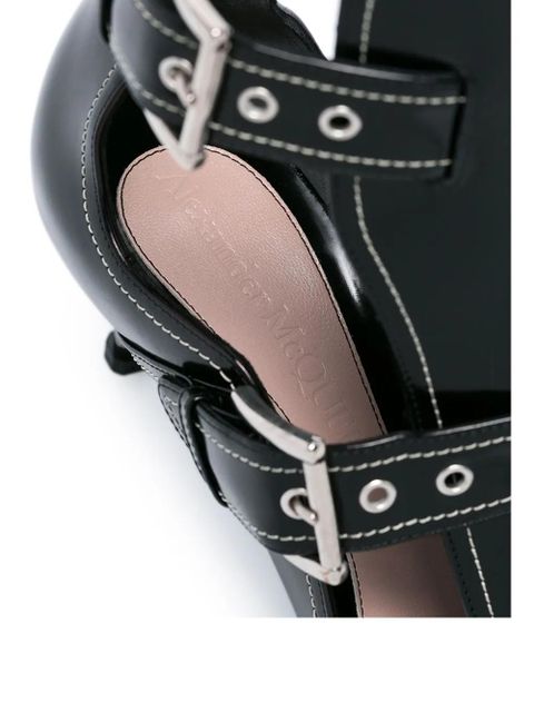 Alexander McQueen black buckle-up patent leather ankle boots - zdjęcie produktu nr 2