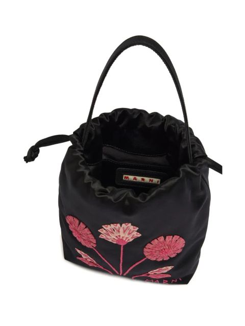 Marni small floral-embroidered bucket bag - Black