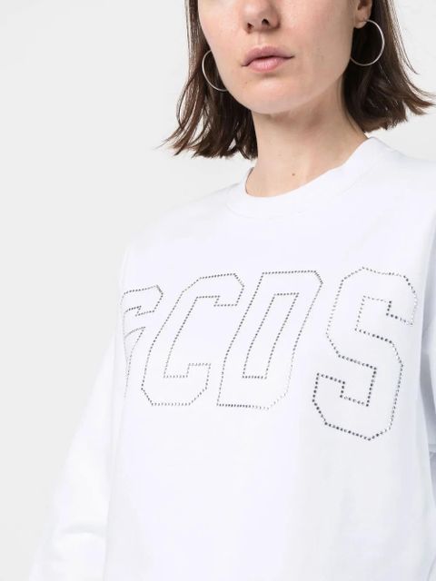 GCDS studded-logo cropped sweatshirt - White