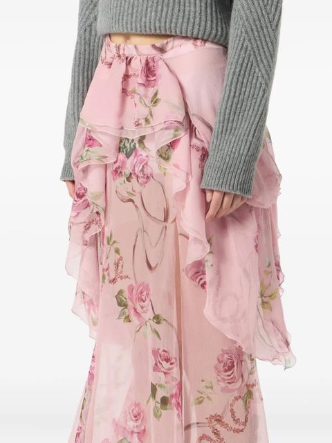 Blumarine floral-print silk long skirt - Pink