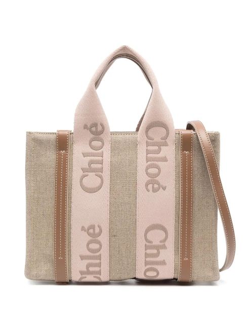 Chloé small Woody linen tote bag - Neutrals - zdjęcie produktu nr 1