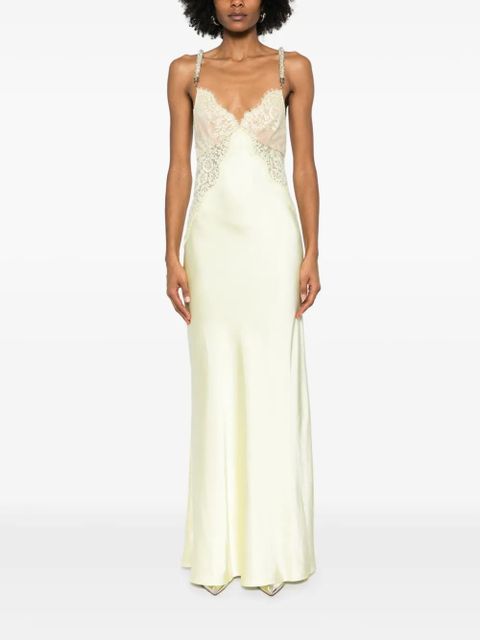 Self-Portrait lace-detail satin maxi dress - Yellow