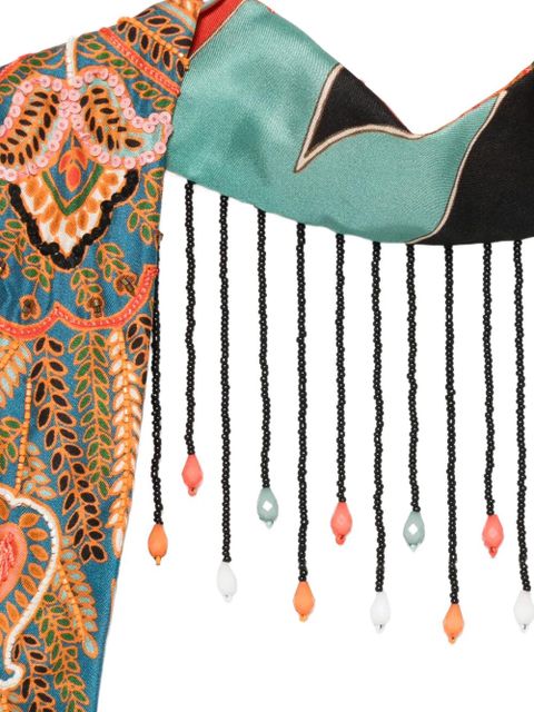 ETRO paisley-pattern beaded-fringe neckerchief - Brown
