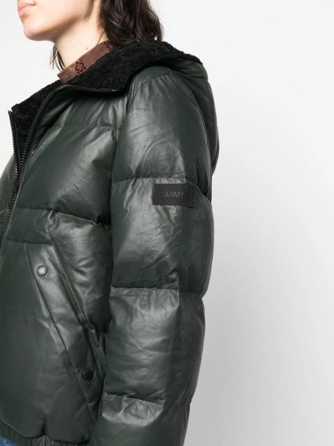 Yves Salomon shearling-trim leather down jacket - Green