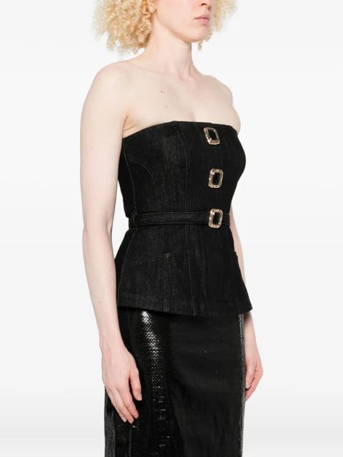 Self-Portrait belted-embellished top - Black