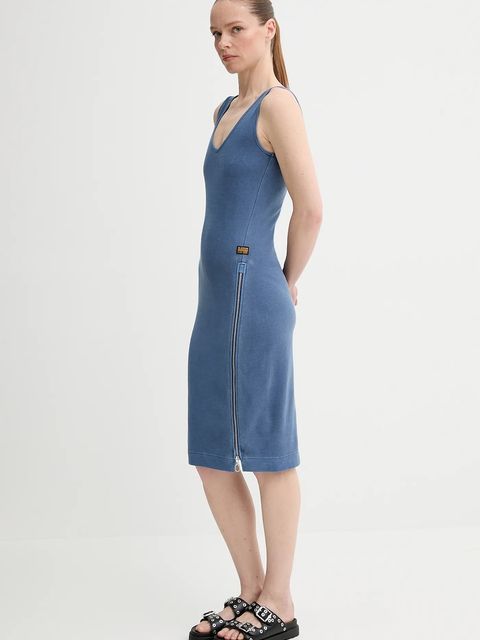 G-Star sukienka bawełniana kolor niebieski midi dopasowana D26593-E040 - zdjęcie produktu nr 2