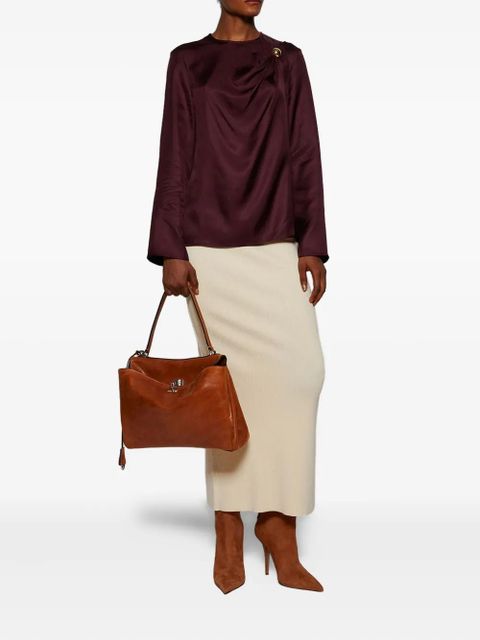 LouLou de Saison Azae draped brooch-detail blouse - Red - zdjęcie produktu nr 2