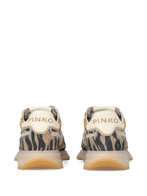PINKO Zoe tiger-print logo sneakers - Neutrals
