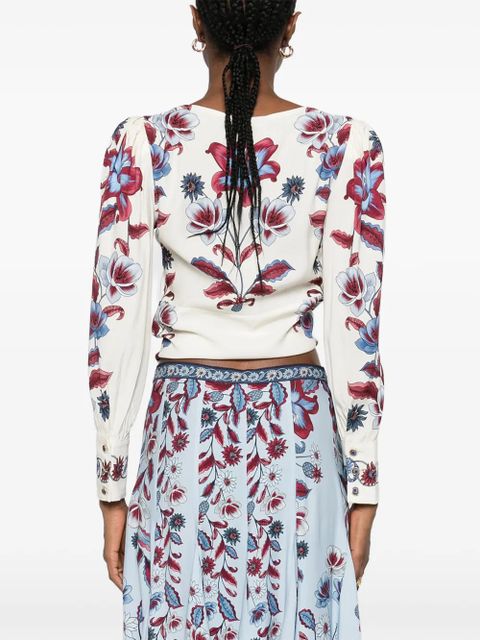 FARM Rio floral-print V-neck blouse - White