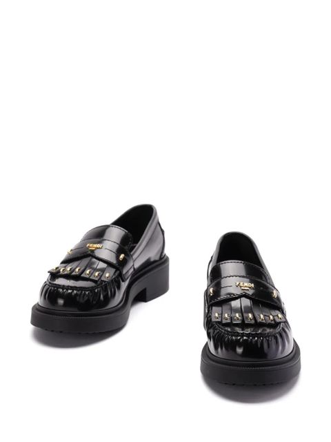 FENDI logo-plaque leather loafers - Black