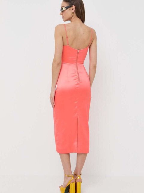 Bardot sukienka kolor pomarańczowy midi prosta