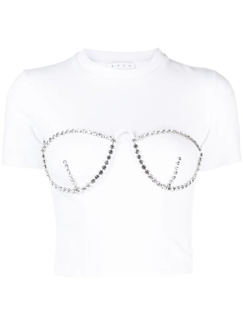 AREA crystal-embellished cropped T-shirt - White - zdjęcie produktu nr 1