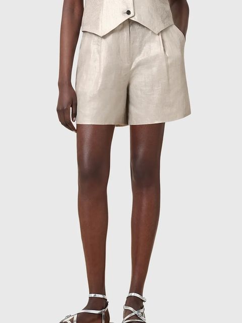 AllSaints szorty lniane AVERIE damskie kolor srebrny gładkie medium waist W069QC